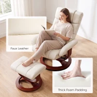 HOMCOM Swivel Recliner with Ottoman Massage, Recliner Chair and Ottoman, Faux Leather Reclining Chair with Remote, Cream White(m-7)