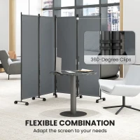 Outsunny Folding Room Divider with Castor Wheels, Rolling Privacy Screen for Home Office Bedroom, 5.6ft Tall(m-6)