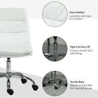 Vinsetto Armless Office Chair Ergonomic Computer Desk Chair Mid-Back Upholstered Task Chair with PU Leather, Adjustable Height and Swivel Seat, White(m-8)