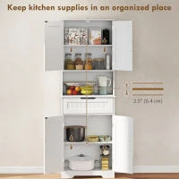 HOMCOM Kitchen Buffet with Hutch, 68" Tall Kitchen Pantry Cabinet with Small Open Counter, 4 Doors, Drawer, White(m-4)