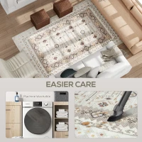 HOMCOM Machine Washable Area Rug 5x7, Non-Slip Boho Flannel Print Floor Carpet for Living Room, Bedroom, Dining Room, Brown(m-5)