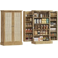 HOMCOM 41" Rattan Kitchen Storage Cabinet, Food Pantry Cabinet with 5-Tier Shelf 12 Spice Racks Adjustable Shelves Natural(m-9)