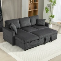 HOMCOM 81" Sofa Bed, 2 In 1 Pull Out Sleeper Sofa Bed with Storage, Corduroy Convertible Couch for Living Room, Dark Grey(m-9)