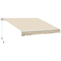 Outsunny 12' x 8' Retractable Awning Patio Awnings Sun Shade Shelter with Manual Crank Handle, 280g/m² UV & Water-Resistant Fabric and Aluminum Frame for Deck, Balcony, Yard, Cream White(m-12)