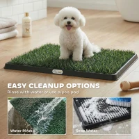 PawHut Dog Grass Pad with Tray, Artificial Grass Pet Training Toilet with Drainage Grid, 2 Grass Mats(m-6)