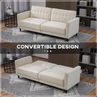 HOMCOM Convertible Bed with Couch, Button Tufted Fabric Sofa Bed with Adjustable Back for Living Room, Beige(m-4)