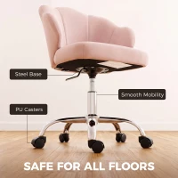 HOMCOM Task Desk Chair, Petal Office Chair with Swivel Wheels with Wide Seat, Velvet, Adjustable Height, Pink(m-7)