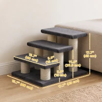 PawHut Cat Trees 3 Tier Pet Stairs Dog Cat 3 Steps Kitty Scratching Post Cat Scratch Furniture Dark Grey(m-3)