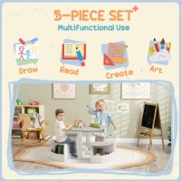 Qaba 5 Piece Kids Table and Chair Set with Storage for Kids Room, Grey(m-4)
