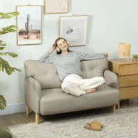 HOMCOM 58" 2 Seat Sofa, Modern Love Seats Furniture, Upholstered 2 Seater Couch, Solid Wood Frame, Beige(m-7)
