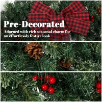 HOMCOM 48" Prelit Crestwood Spruce Artificial Christmas Wreath, Christmas Decor with Bow, 8 Modes, Red Berries, Pinecones(m-6)