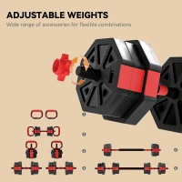 Soozier 6-in-1 Adjustable Dumbbell Set, Used as Kettlebell, Barbell, Dumbbell, Push-Up Stand, 44lbs Free Weights Set, Red(m-5)