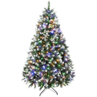 HOMCOM 6ft Pre-lit Artificial Christmas Tree White-Tipped Hinged Full Xmas Tree with 1020 Tips(m-11)