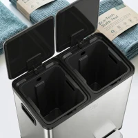 HOMCOM Garbage Bin, Soft-Close Trash Can with Foot Pedal, 2x5 Gal (2x20 L) Garbage Can with Removable Inner Buckets, Silver(m-9)
