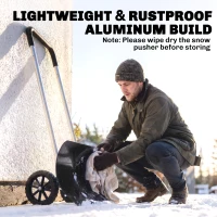 Outsunny 37-Inch Extra Wide Snow Shovel with Wheels, Heavy Duty Aluminum Snow Pusher with Ergonomic Adjustable Handle, Black(m-4)