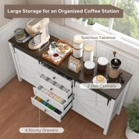 HOMCOM 59" Buffet Cabinet, Farmhouse Sideboard with Thick Top, 2 Barn Doors, 4 Drawers and 2 Adjustable Shelves, White(m-5)