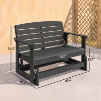 Outsunny Patio Glider Bench w/ HDPE Slatted Double Rocking Chair, Black(m-3)