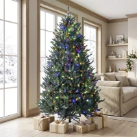 HOMCOM 7.5ft Prelit Christmas Tree, Colorado Blue Spruce, Easy Plug, Hinged Xmas Tree with Warm White & Multi-Color LED Lights(m-8)