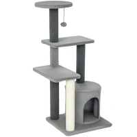 PawHut Cat Tree Cat Tower Multi-Level with Sisal Scratching Post for Kittens and Adults Grey Large 41"H(m-2)