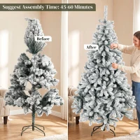 HOMCOM 7ft Snow Flocked Christmas Tree with 1000 Branch Tips, Hinged Design, Artificial Fir Xmas Tree, Green and White(m-7)