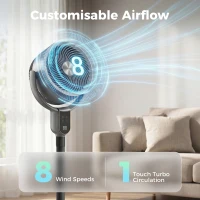 HOMCOM 20dB Standing Fan for Bedroom, 70°+90° Auto Oscillating Fan with 8 Speeds, Remote Control, 12H Timer, Adjustable Height(m-4)