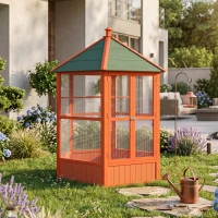 PawHut 69" Wooden Hexagonal Outdoor Aviary Flight Bird Cage With Covered Roof, Brown(m-9)