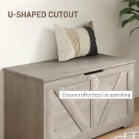 HOMCOM 31.5 Inches Storage Chest, Storage Trunk with 2 Safety Hinges for Living Room, Grey Wood Grain(m-7)