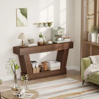 HOMCOM 63 Inch Vintage Console Table, Narrow Entryway Table with Open Shelf for Living Room, Brown(m-8)