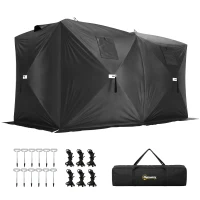 Outsunny 4 Person Pop-Up Ice Fishing Tent, Portable Ice Fishing Shelter With 4 Detachable Windows, Black(m-2)