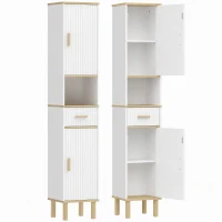 HOMCOM Tall Bathroom Storage Cabinet, Freestanding Bathroom Cabinet with Drawer, Adjustable Shelves, Open Compartment, White(m-9)