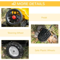 Aosom Kids No Power Ride-On Excavator with Manual Control Bucket, Yellow(m-6)