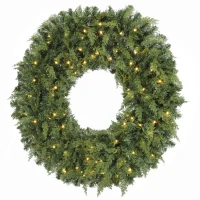 HOMCOM 48" Prelit Crestwood Spruce Artificial Christmas Wreath, Christmas Decor with Bow, LEDs, 8 Modes, Realistic Tips(m-1)