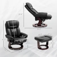 HOMCOM Swivel Recliner with Ottoman, PU Leather Reclining Chair with Footrest, for Living Room, Bedroom, Black(m-3)