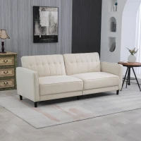 HOMCOM Convertible Bed with Couch, Button Tufted Fabric Sofa Bed with Adjustable Back for Living Room, Beige(m-1)