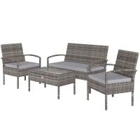 Outsunny 4 Pieces Patio Furniture Set with A Loveseat, Two Armchairs and A Coffee Table, Outdoor Conversation Set, Light Grey(m-2)