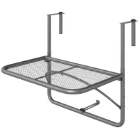 Outsunny Adjustable Balcony Hanging Railing Table, Metal Mounting Mini Wall Desk Storage Rack, Outdoor Flower Stand Serving Table Rectangle, Grey(m-11)