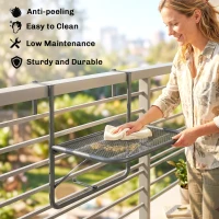 Outsunny Adjustable Balcony Hanging Railing Table, Metal Mounting Mini Wall Desk Storage Rack, Outdoor Flower Stand Serving Table Rectangle, Grey(m-7)