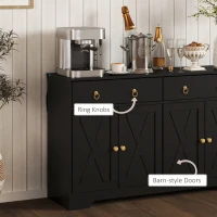HOMCOM Sideboard Cabinet with 2 Drawers, 4 Barn Doors and 2 Adjustable Shelves, Buffet Table for Living Room, Black(m-6)