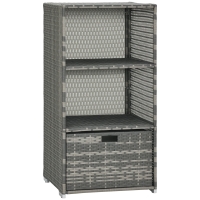 Outsunny Valet Pool Towel Rack, Waterproof PE Plastic Rattan Wicker Storage Organizer, Indoor Outdoor Spa, and Hot Tub Accessory Storage, 2 Shelves, 1 Basket Drawer, Gray