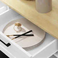 HOMCOM 10 Gallon Farmhouse Kitchen Cabinet with Hidden Trash Can and 2 Drawers, Tilt Out Trash Can Cabinet for Kitchen, White(m-9)