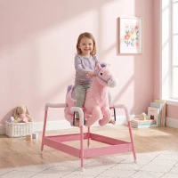 Qaba Kids Spring Rocking Horse, Ride on Horse with Neighing Sounds, Plush Animal Ride on Toy for Ages 3+ Years, Pink(m-10)