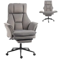HOMCOM Cross Legged Office Chair with Footrest, 396 lbs Reclining Computer Desk Chair with High Back, Flip-up Armrests, Grey(m-13)
