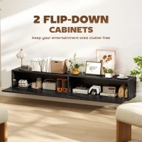 HOMCOM 55" Floating TV Stand for TVs up to 72 Inch, Wall Mount Media Console with 2 Fluted Flip-Down Doors, Cable Hole, Black(m-5)