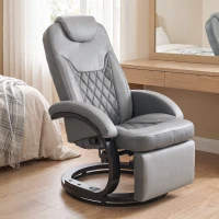 HOMCOM Faux Leather Manual Recliner, Swivel Lounge Chair with Adjustable Backrest, Footrest and Round Base, Gray(m-8)