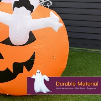 HOMCOM 6FT Tall Halloween Inflatable Jack-O-Lantern and Ghosts, Outdoor Blow Up Yard Decoration with Pumpkin Lantern and LED Lights for Garden, Lawn, Party, Holiday(m-6)