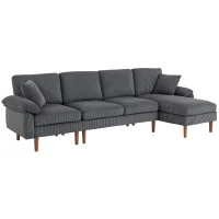 HOMCOM L-Shape Sofa, Modern Sectional Couch with Changeable Chaise Lounge, Pillows and Wooden Legs for Living Room, Dark Grey(m-9)