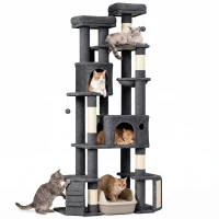 PawHut 79" Extra Large Cat Tree Tower with Dual Baseboard for Large Adult Big Cats, Dark Gray(m-11)