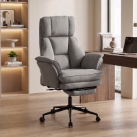 HOMCOM Cross Legged Office Chair with Footrest, 396 lbs Reclining Computer Desk Chair with High Back, Flip-up Armrests, Grey(m-8)
