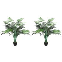 Outsunny 4FT Artificial Palm Tree Set of 2, Fake Tropical Tree with Lifelike Leaves, Faux Plant in Pot for Indoor Decoration, Green(m-9)