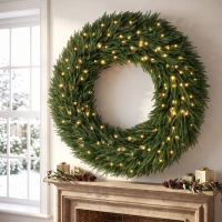 HOMCOM Christmas Decoration, 48 in Pre-Lit Norfolk Pine Artificial Christmas Wreath with 150 LED Lights, Green(m-10)